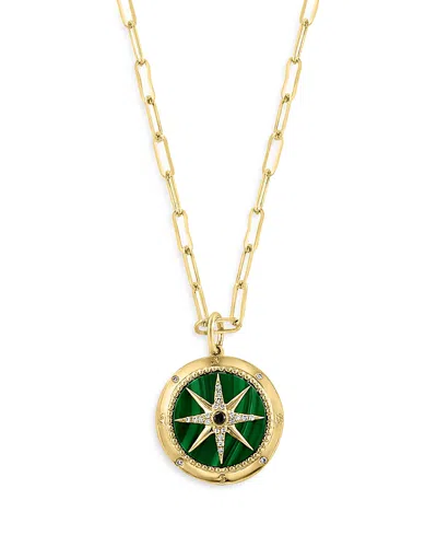 Bloomingdale's Malachite & Diamond Starburst Pendant Necklace In 14k Yellow Gold, 16-18 - Exclusive In Green/gold