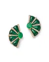 Bloomingdale's Malachite, Emerald, & Diamond Fan Stud Earrings In 14k Yellow Gold In Green/gold