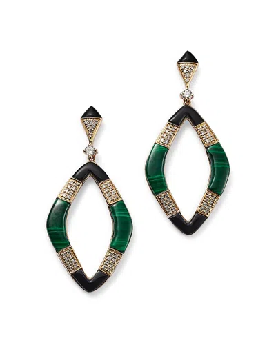 Bloomingdale's Malachite, Onyx & Diamond Drop Earrings In 14k Yellow Gold - Exclusive In Green/black