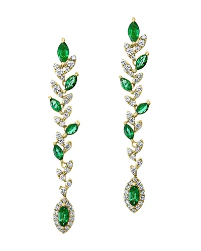 Bloomingdale's Marquise Emerald & Diamond Drop Earrings In 14k Yellow Gold - Exclusive In Green/gold