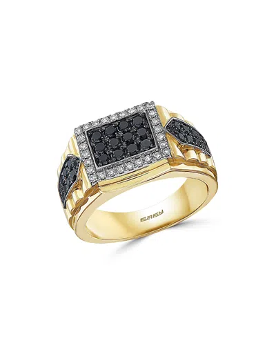 Bloomingdale's Men's Black & White Diamond Ring In 14k White & Yellow Gold - Exclusive In Black/gold