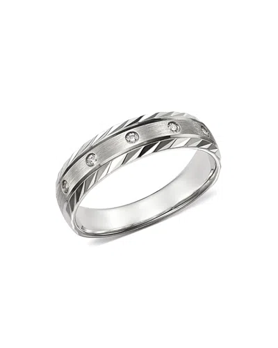 Bloomingdale's Men's Diamond Double-bevel Edge Band In 14k White Gold, 0.10 Ct. T. W. - Exclusive