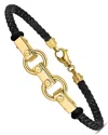 Bloomingdale's Men's Fancy Link Leather Bracelet In 14k Yellow Gold - Exclusive In Black/gold