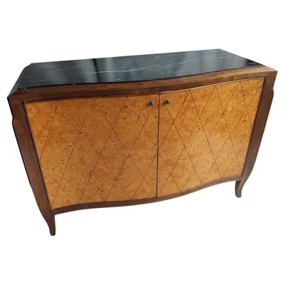 Pre-owned Bloomingdale's Mid Century Serpentine Burled Olive Wood Marble Top Credenza Made In Italy In Brown