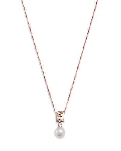 Bloomingdale's Morganite & Cultured Freshwater Pearl Pendant Necklace In 14k Rose Gold, 16-18 In Pink/white