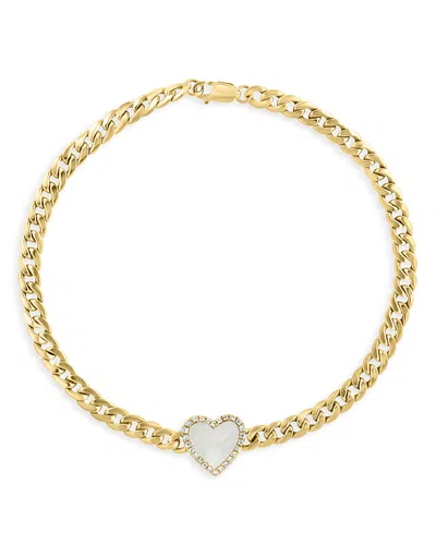 Bloomingdale's Mother Of Pearl & Diamond Accent Heart Chain Bracelet In 14k Yellow Gold - Exclusive In White/gold