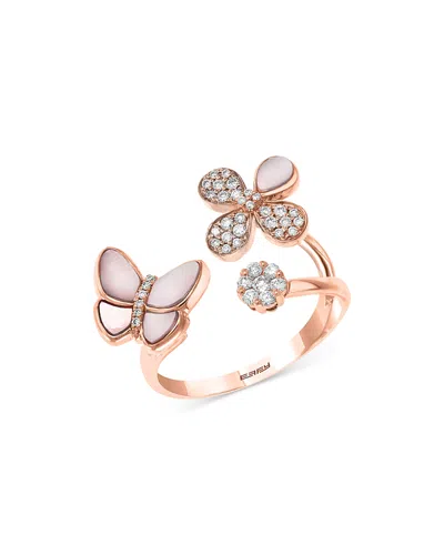 Bloomingdale's Mother-of-pearl & Diamond Butterfly & Flower Ring In 14k Rose Gold - Exclusive In White/rose Gold