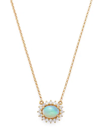 Bloomingdale's Opal And Diamond East-west Pendant Necklace In 14k Yellow Gold, 18 - Exclusive In White/gold