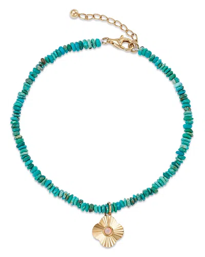 Bloomingdale's Opal & Turquoise Bead Clover Charm Bracelet In 14k Yellow Gold In Blue/gold