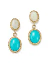 Bloomingdale's Opal & Turquoise Double Drop Earrings In 14k Yellow Gold In Blue/white
