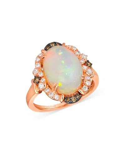 Bloomingdale's Opal, Brown & White Diamond Halo Ring 14k Rose Gold In Multi/rose Gold