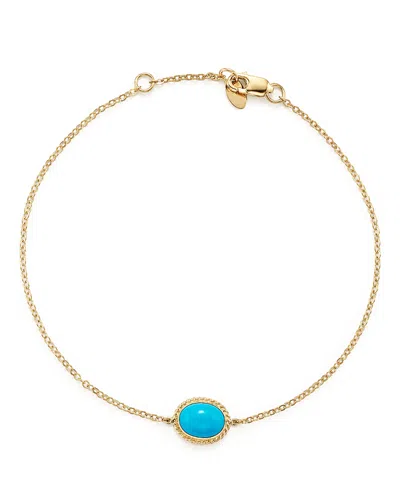 Bloomingdale's Oval Bezel Set Turquoise Chain Bracelet In 14k Yellow Gold - Exclusive In Turquoise/gold