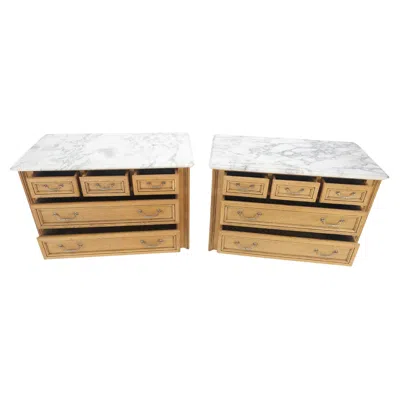 Pre-owned Bloomingdale's Pair Of Washed Oak White Marble Tops 5 Drawers Bachelor Chests Dressers Mint!