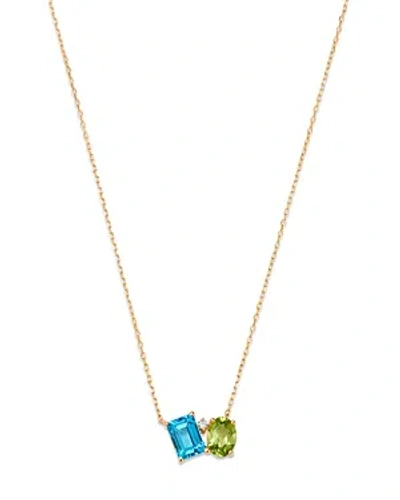 Bloomingdale's Peridot, Blue Topaz, & Diamond Pendant Necklace In 14k Yellow Gold, 18 In Blue/green