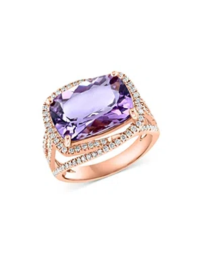 Bloomingdale's Pink Amethyst & Diamond Crossover Halo Ring In 14k Rose Gold - Exclusive In Purple/rose Gold