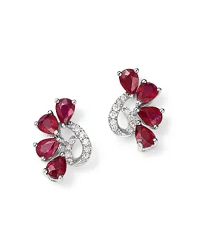 Bloomingdale's Precious Stone & Diamond Ear Climbers In 14k White Gold In Red/white
