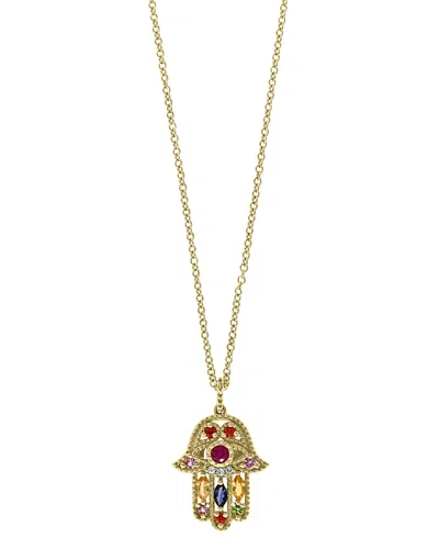 Bloomingdale's Rainbow Gemstone & Diamond Hamsa Pendant Necklace In 14k Yellow Gold, 18 - Exclusive In Multi/gold