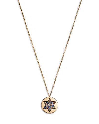 Bloomingdale's Rainbow Sapphire Star Of David Disc Pendant Necklace In 14k Yellow Gold, 18 In Multi/gold