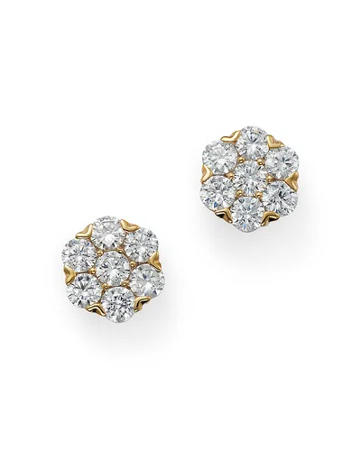Bloomingdale's Round Cut Diamond Cluster Stud Earrings In 14k Yellow Gold, 1.0 Ct. T. W. - Exclusive In White/gold
