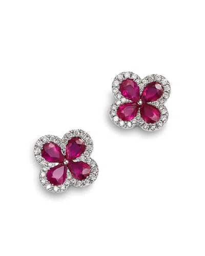 Bloomingdale's Ruby & Diamond Clover Earrings In 14k White Gold 0.21 Ct. T. W. In Pink/white