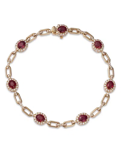 Bloomingdale's Ruby & Diamond Halo Link Bracelet In 14k Yellow Gold In Ruby/gold