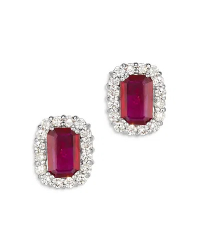 Bloomingdale's Ruby & Diamond Halo Stud Earrings In 14k White Gold - Exclusive In Red/white
