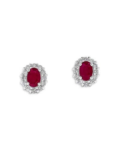 Bloomingdale's Ruby & Diamond Halo Stud Earrings In 14k White Gold In Red/white