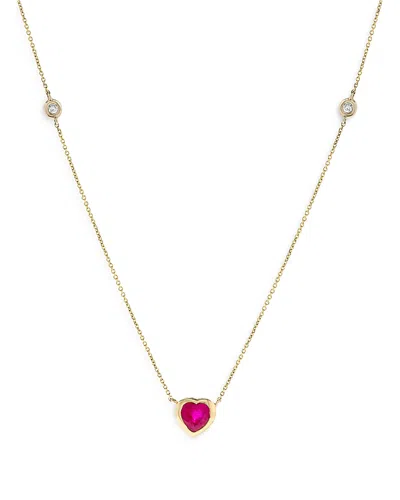Bloomingdale's Ruby & Diamond Heart Bezel Pendant Necklace In 14k Yellow Gold, 16.5- Exclusive In Red/gold