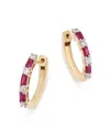 Bloomingdale's Ruby & Diamond Huggie Hoop Earrings In 14k Yellow Gold - Exclusive In Pink/gold