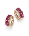 Bloomingdale's Ruby & Diamond Huggie Hoop Earrings In 14k Yellow Gold - Exclusive In Red/gold