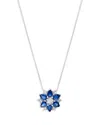 Bloomingdale's Sapphire & Diamond Flower Pendant Necklace In 14k White Gold, 16 In Blue/white