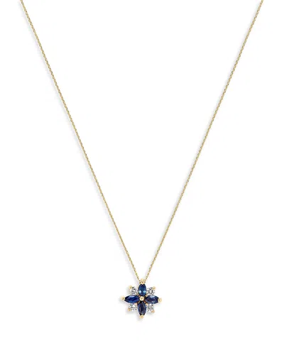 Bloomingdale's Sapphire & Diamond Flower Pendant Necklace In 14k Yellow Gold, 16 In Blue/gold