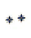 Bloomingdale's Sapphire & Diamond Flower Stud Earrings In 14k Yellow Gold In Blue