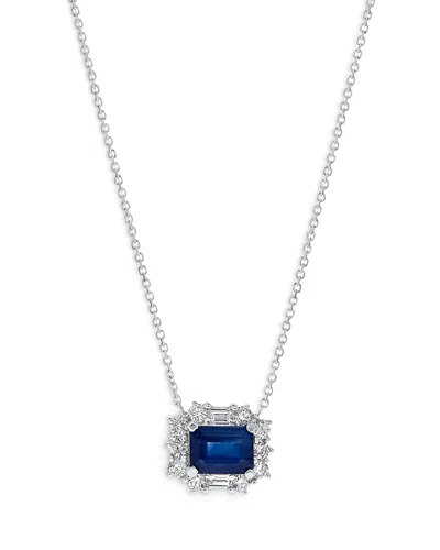 Bloomingdale's Sapphire & Diamond Halo Pendant Necklace In 14k White Gold, 16 In Blue/white
