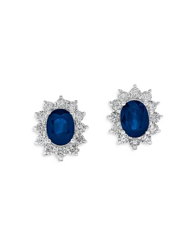 Bloomingdale's Sapphire & Diamond Halo Starburst Earrings In 14k White Gold In Blue/white