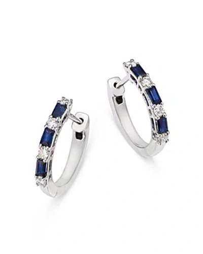 Bloomingdale's Sapphire & Diamond Huggie Hoop Earrings In 14k White Gold - Exclusive In Blue/white