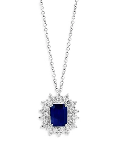 Bloomingdale's Sapphire & Diamond Starburst Pendant Necklace In 14k White Gold, 18 - Exclusive In Blue/white