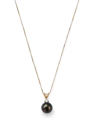 Bloomingdale's Tahitian Black Cultured Pearl & Diamond Pendant Necklace In 14k Yellow Gold, 18 - Exclusive In Black/gold