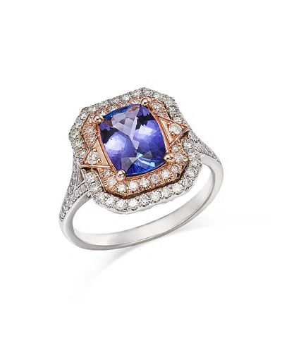 Bloomingdale's Tanzanite & Diamond Double Halo Ring In 14k Rose & White Gold - Exclusive In Blue/white