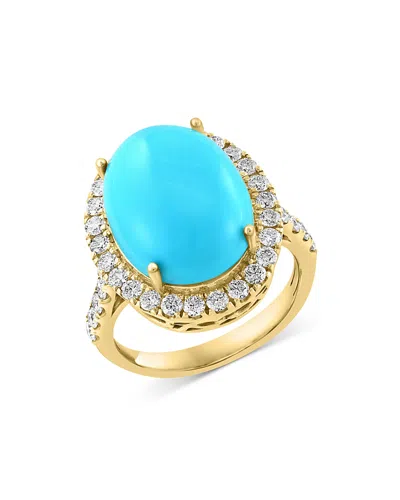 Bloomingdale's Turquoise & Diamond Cabochon Halo Ring In 14k Yellow Gold - Exclusive In Blue/yellow
