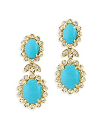 Bloomingdale's Turquoise & Diamond Flower Drop Earrings In 14k Yellow Gold - Exclusive In Blue/yellow