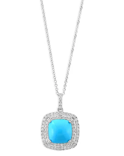 Bloomingdale's Turquoise & Diamond Halo Pendant Necklace In 14k White Gold, 16-18 In Blue/white