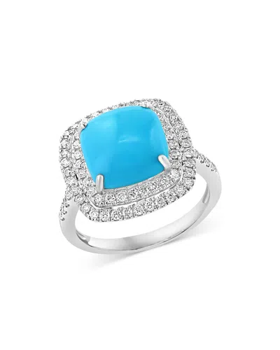 Bloomingdale's Turquoise & Diamond Halo Ring In 14k White Gold In Blue/white
