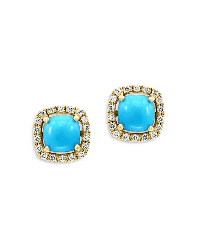 Bloomingdale's Turquoise & Diamond Halo Stud Earrings In 14k Yellow Gold - Exclusive In Turquoise/gold