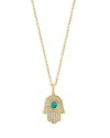 Bloomingdale's Turquoise & Diamond Hamsa Pendant Necklace In 14k Yellow Gold, 16-18 - Exclusive In Blue/gold