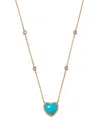 Bloomingdale's Turquoise & Diamond Heart Pendant Necklace In 14k Yellow Gold, 16-18 - Exclusive In Blue/gold