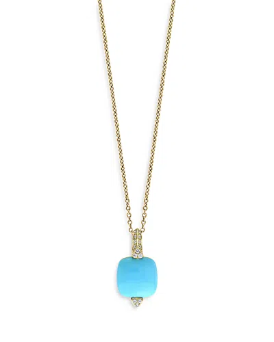 Bloomingdale's Turquoise & Diamond Pendant Necklace In 14k Yellow Gold, 18 - Exclusive In Gold/blue