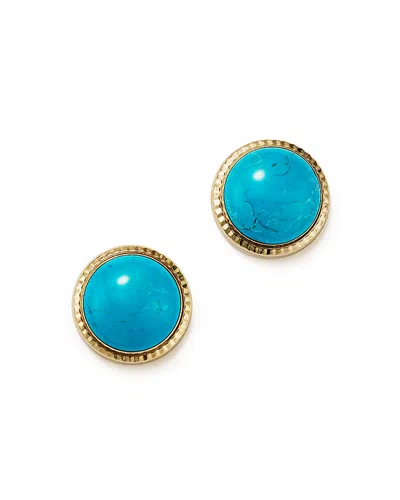 Bloomingdale's Turquoise Bezel Set Stud Earrings In 14k Yellow Gold - Exclusive In Turquoise/gold