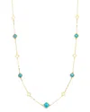 Bloomingdale's Turquoise Long Clover Necklace In 14k Yellow Gold, 36 - Exclusive In Blue/gold