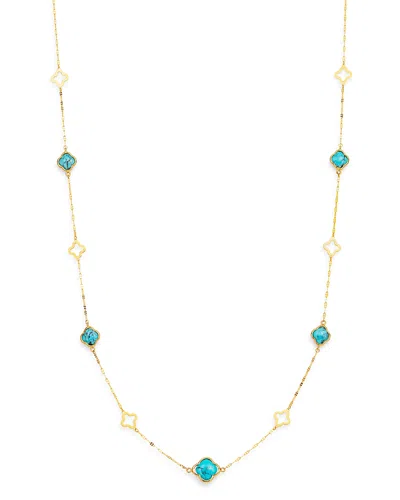 Bloomingdale's Turquoise Long Clover Necklace In 14k Yellow Gold, 36 - Exclusive In Blue/gold